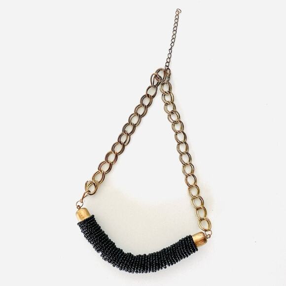 NORDSTROM REVOLVE Black Beaded Gold Brass Link Chain Bold Statement Necklace - Picture 1 of 9